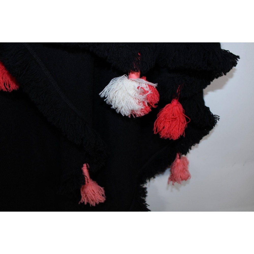 NWT Beryll Women's One Size Black Cashmere Poncho with Colorful Pompoms - Picture 7 of 10
